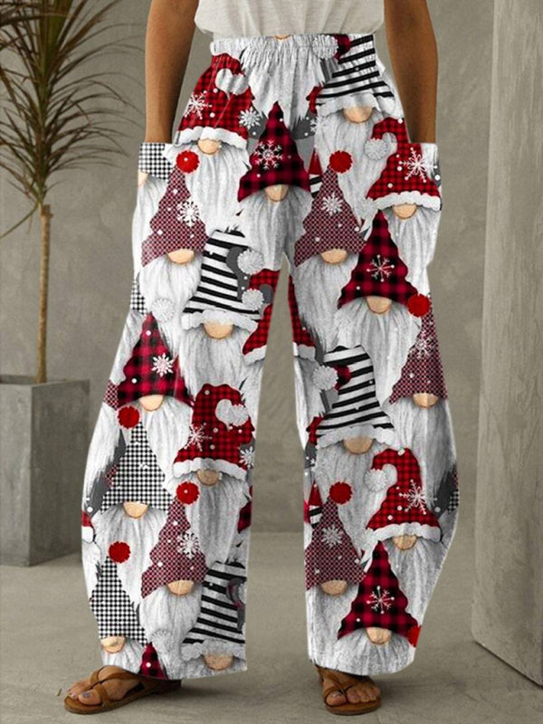 Christmas Gnome Print Wide Leg Pants Shello's Creative Boutique