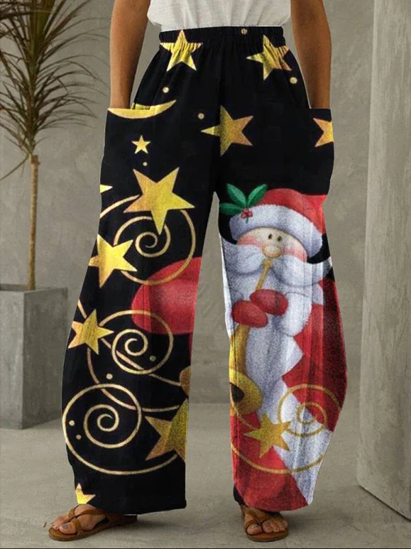 Women’s Christmas Gnome Print Wide Leg Pants – Festive Flair Meets Cozy Comfort - Shello's Creative Boutique