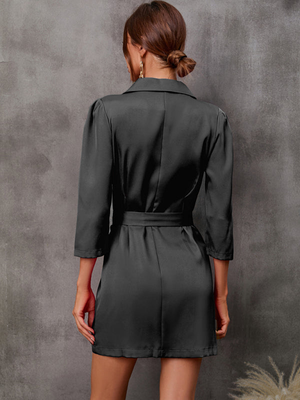 Women's Button Tie Suit Dress (with Belt) Shello's Creative Boutique