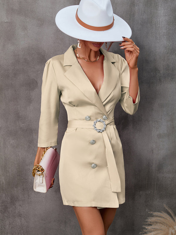 Women's Button Tie Suit Dress (with Belt) Shello's Creative Boutique