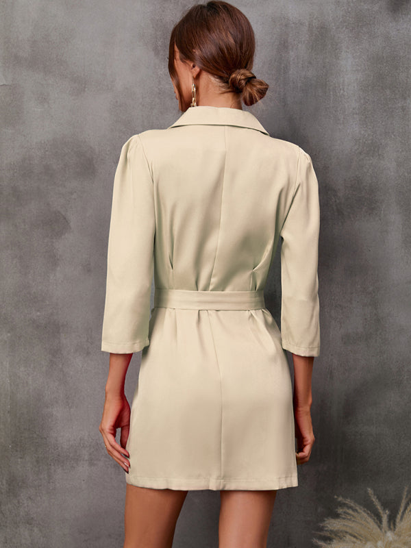 Women's Button Tie Suit Dress (with Belt) Shello's Creative Boutique