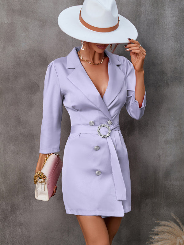 Women's Button Tie Suit Dress (with Belt) Shello's Creative Boutique