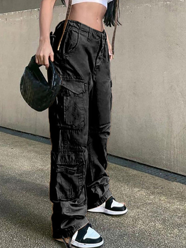 Women's Straight High Waist Loose Wide Leg Retro Daddy Cargo Pants Shello's Creative Boutique