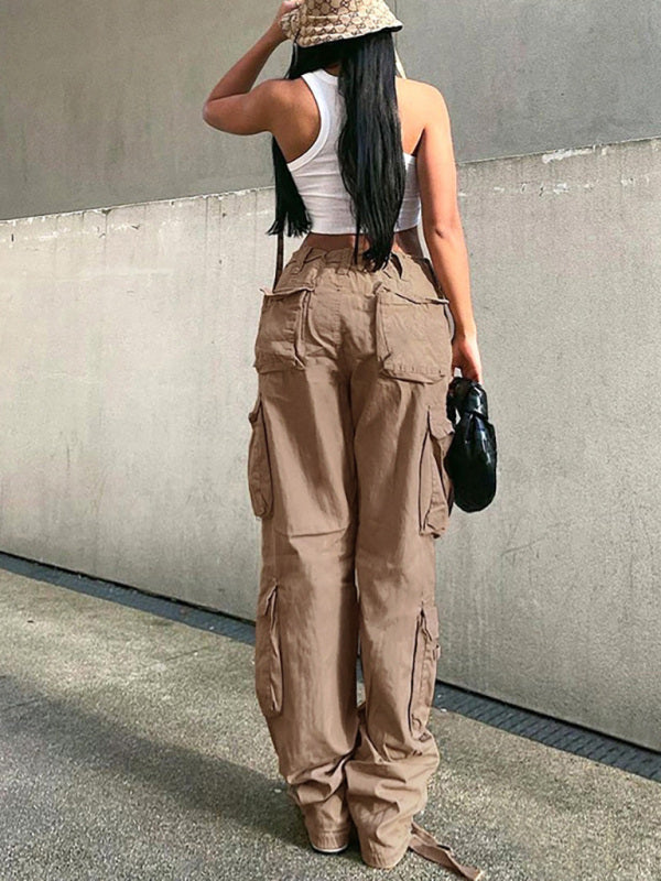 Women's Straight High Waist Loose Wide Leg Retro Daddy Cargo Pants Shello's Creative Boutique