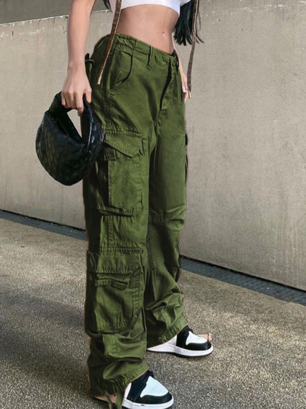 Women's Straight High Waist Loose Wide Leg Retro Daddy Cargo Pants Shello's Creative Boutique