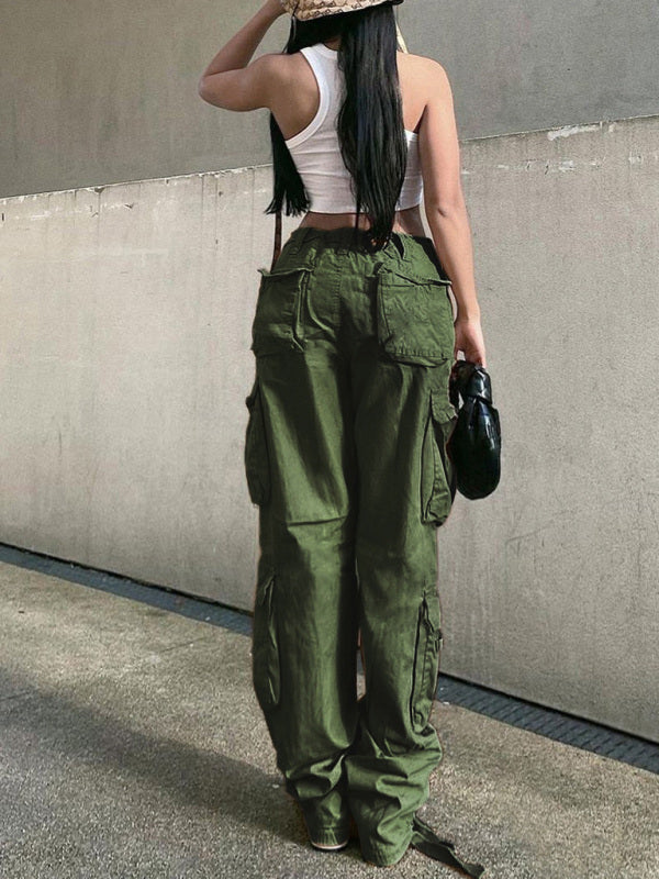 Women's Straight High Waist Loose Wide Leg Retro Daddy Cargo Pants Shello's Creative Boutique