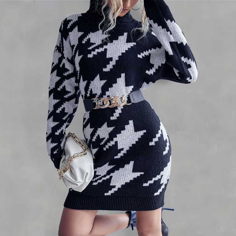 Women's high neck loose long sleeve sweater dress (without belt) Shello's Creative Boutique