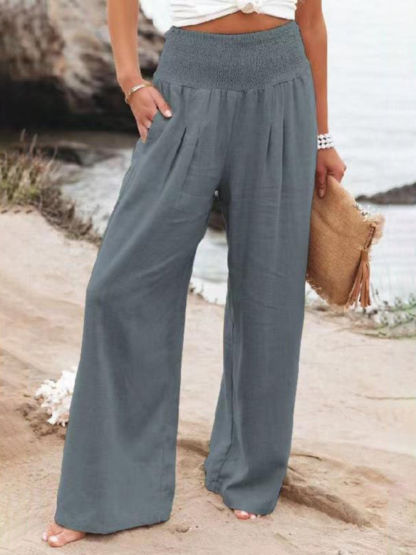 Women's casual wide-leg slub cotton loose trousers Shello's Creative Boutique