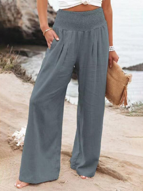 Women's casual wide-leg slub cotton loose trousers Shello's Creative Boutique