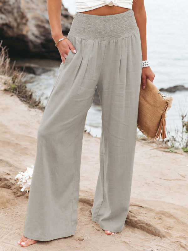 Women's casual wide-leg slub cotton loose trousers Shello's Creative Boutique