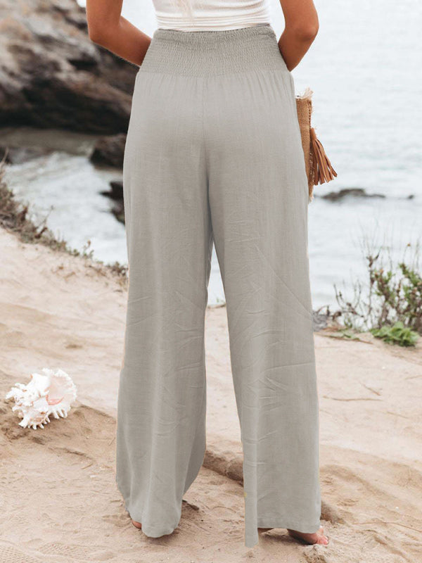 Women's casual wide-leg slub cotton loose trousers Shello's Creative Boutique