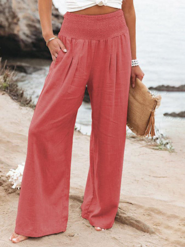 Women's casual wide-leg slub cotton loose trousers Shello's Creative Boutique
