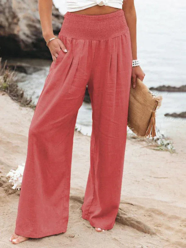 Women's Casual Wide-Leg Slub Cotton Loose Trousers | Relaxed & Stylish Everyday Wear - Shello's Creative Boutique