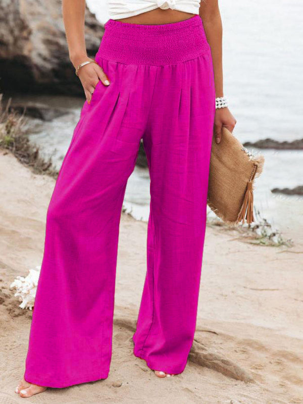 Women's casual wide-leg slub cotton loose trousers Shello's Creative Boutique