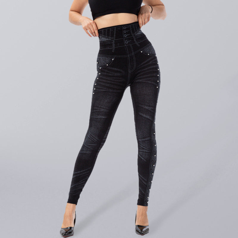 High waist beaded leggings stretch slim cropped pants Shello's Creative Boutique