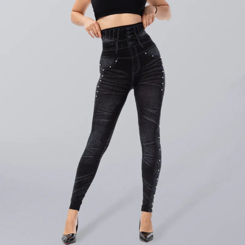 High Waist Beaded Leggings Stretch Slim Cropped Pants - Shello's Creative Boutique