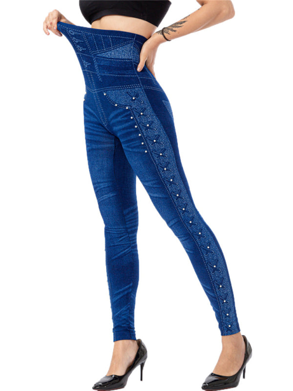 High waist beaded leggings stretch slim cropped pants Shello's Creative Boutique