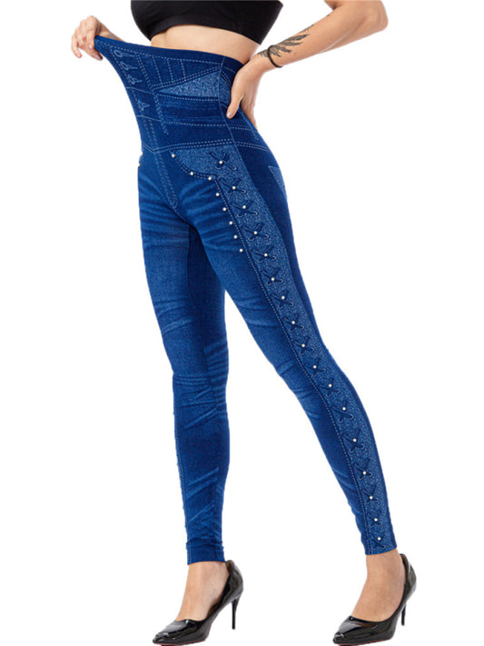High waist beaded leggings stretch slim cropped pants Shello's Creative Boutique