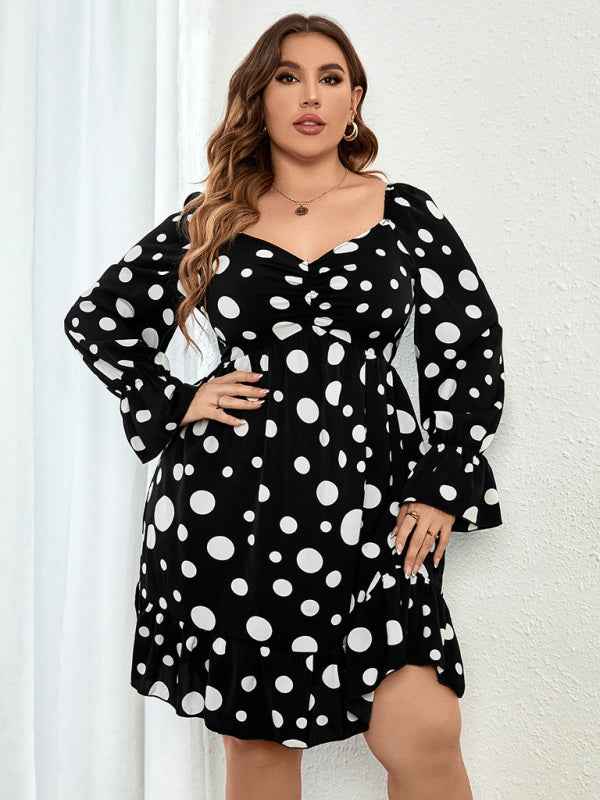 Plus Size Polka Dot Casual Waist Dress – Effortless Elegance for Every Occasion!