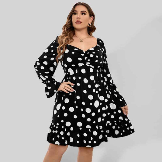 Plus Size Polka Dot Casual Waist Dress – Effortless Elegance for Every Occasion!