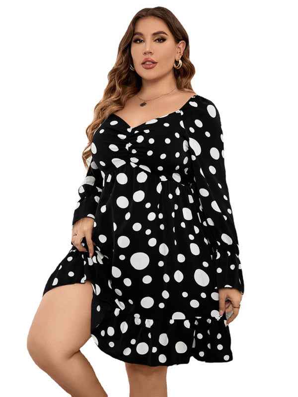 Plus Size Polka Dot Casual Waist Dress – Effortless Elegance for Every Occasion!