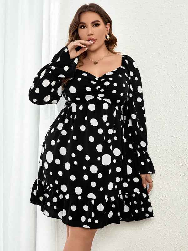 Plus Size Polka Dot Casual Waist Dress – Effortless Elegance for Every Occasion!
