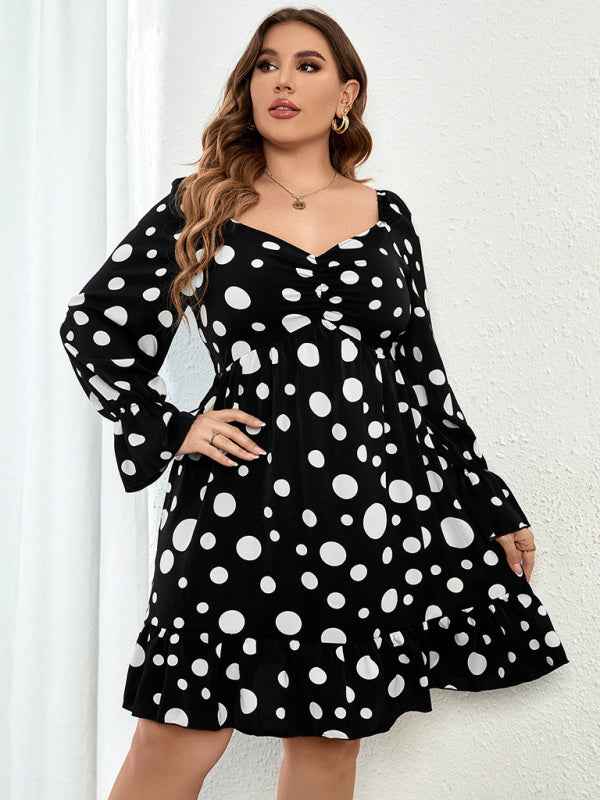 Plus Size Polka Dot Casual Waist Dress – Effortless Elegance for Every Occasion!