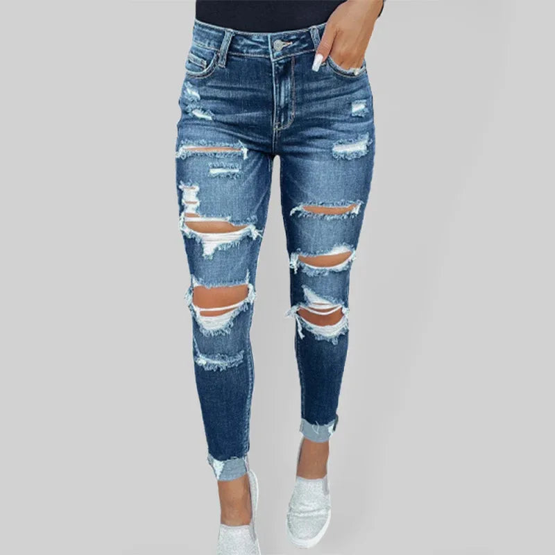 Stretch Ripped Denim Trousers Washed Skinny Butt-Lifting Fashion Jeans - Shello's Creative Boutique