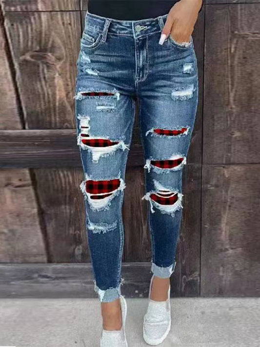 Stretch ripped denim trousers washed skinny feet tight buttocks fashion jeans for women Shello Creative Boutique