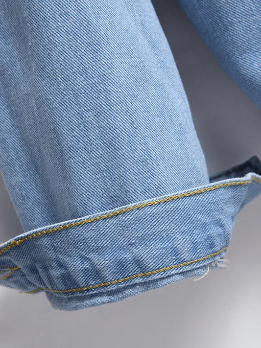 Women's Street Trendy Loose Raw Edge Cropped Denim Jacket: - Shello's Creative Boutique