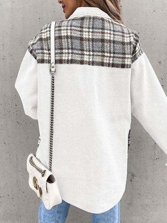 Denim Jacket Long Sleeve Check Button Down Shirt Jacket Top - Shello's Creative Boutique