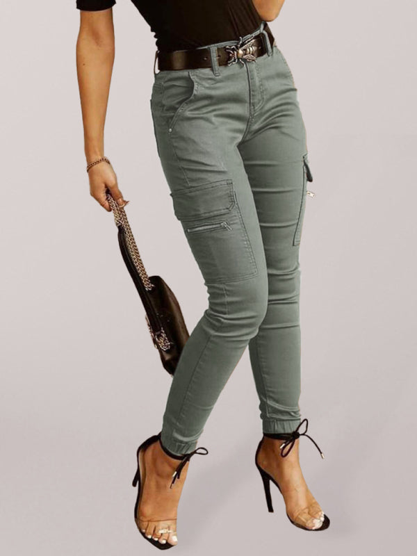 Women's trousers Low waist button solid color pocket bound overalls Shello's Creative Boutique