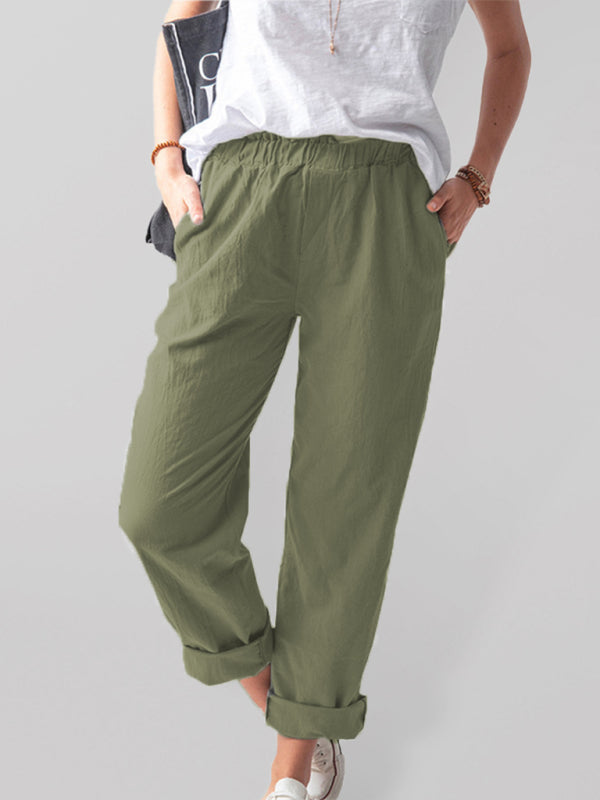 New style solid color casual elastic high waist straight trousers women Shello's Creative Boutique