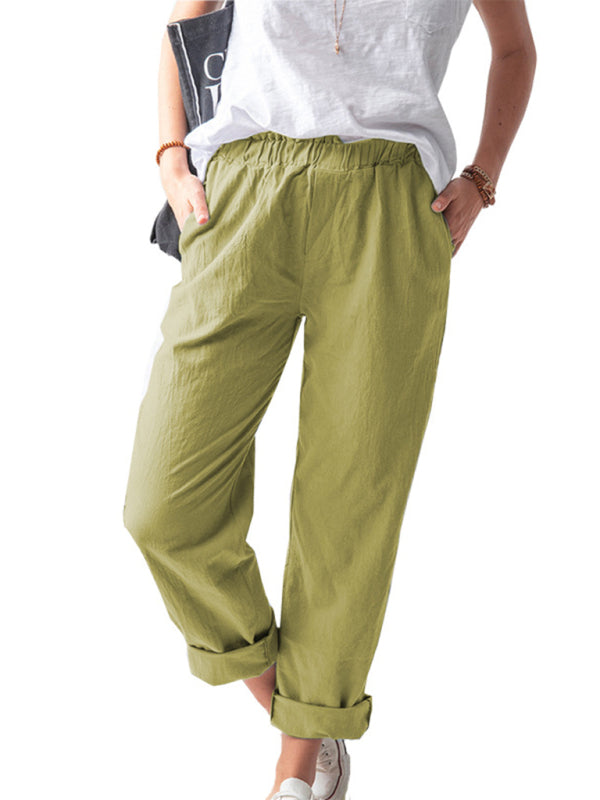 New style solid color casual elastic high waist straight trousers women Shello's Creative Boutique