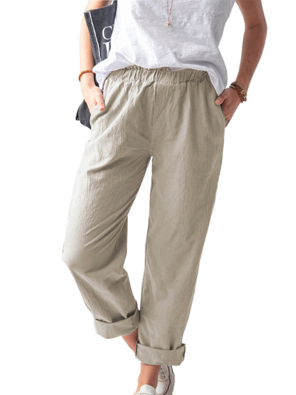 New style solid color casual elastic high waist straight trousers women Shello's Creative Boutique