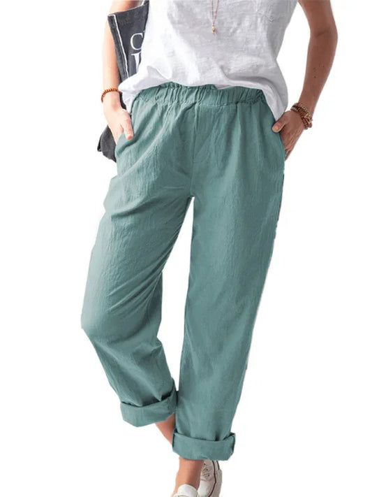 Women's Casual Elastic High Waist Straight Trousers – Effortless Elegance Meets Everyday Comfort - Shello's Creative Boutique