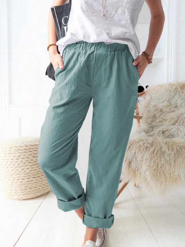 New style solid color casual elastic high waist straight trousers women Shello's Creative Boutique