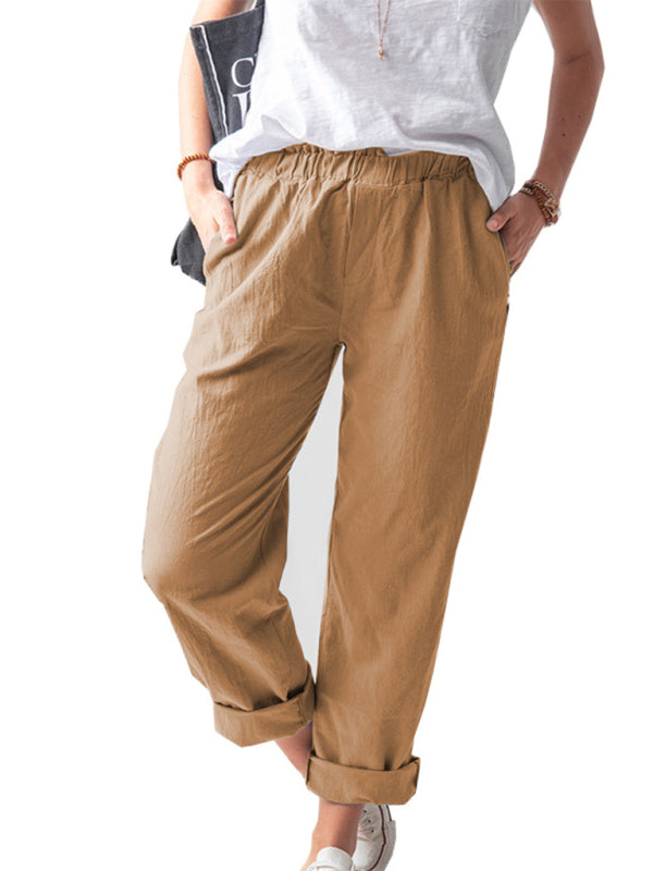 New style solid color casual elastic high waist straight trousers women Shello's Creative Boutique