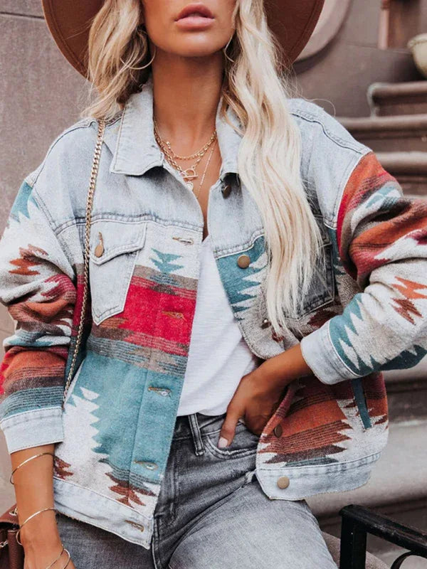 Women's Lapel Loose Denim Stitching Woolen Coat - Shello's Creative Boutique