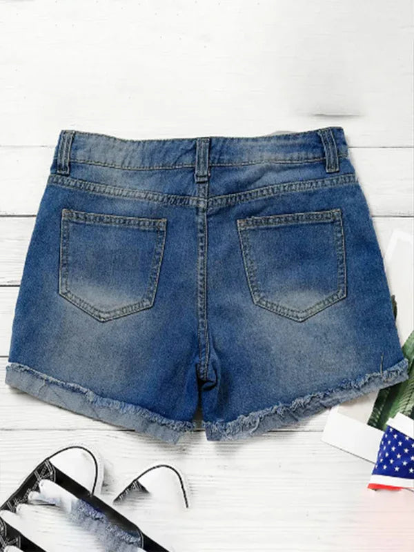 American Flag Patch Skinny Denim Shorts – Stars & Strut Edition - Shello's Creative Boutique