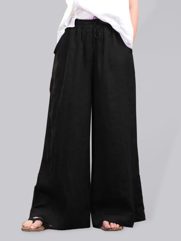 Women's solid color linen loose wide-leg pants Shello's Creative Boutique