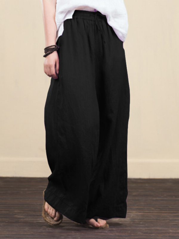 Women's solid color linen loose wide-leg pants Shello's Creative Boutique