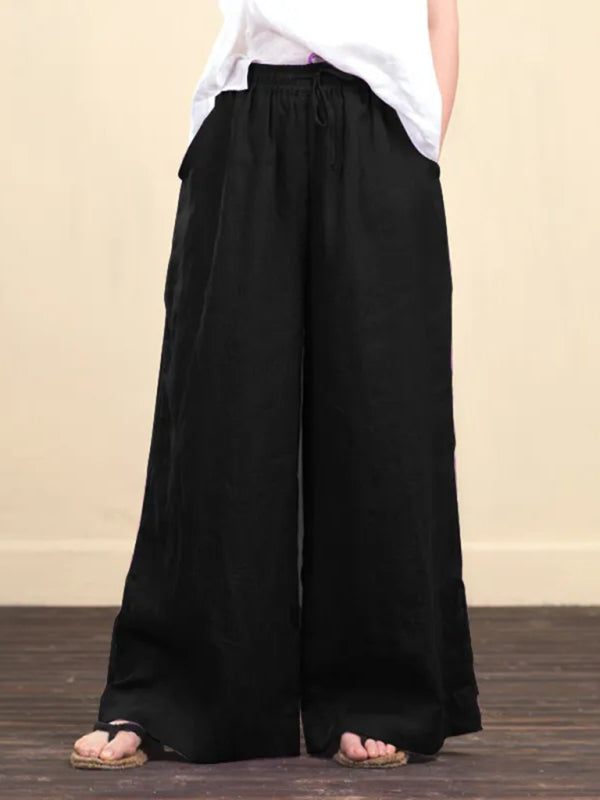 Women's solid color  linen loose wide-leg pants Shello's Creative Boutique
