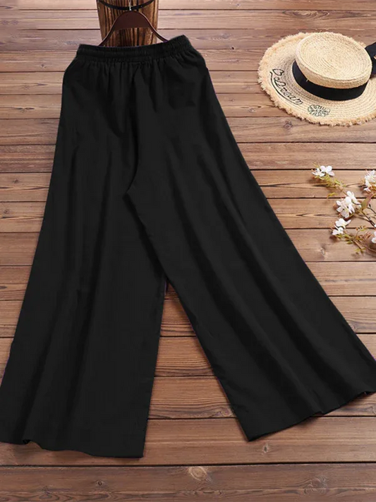 Women's Solid Color Linen Loose Wide-Leg Pants – Effortless Comfort, Timeless Elegance - Shello's Creative Boutique