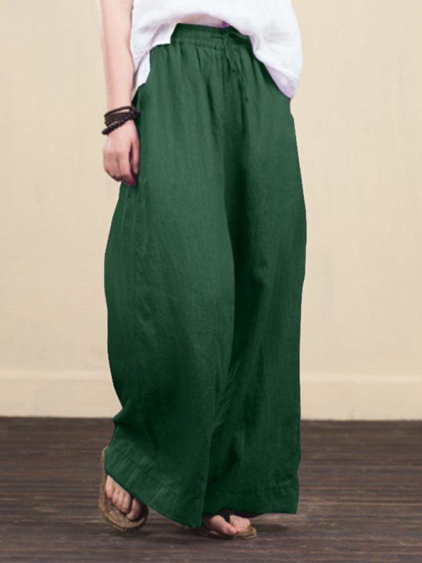 Women's solid color linen loose wide-leg pants Shello's Creative Boutique