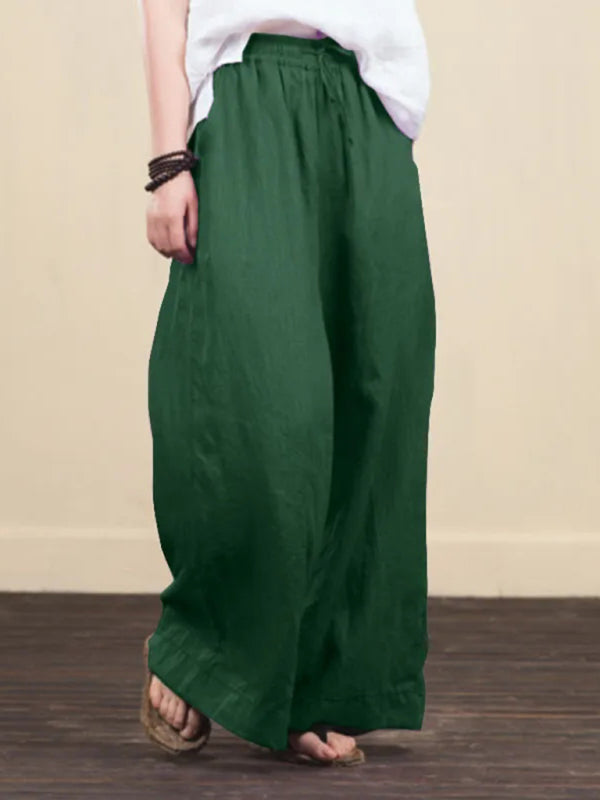 Women's solid color linen loose wide-leg pants Shello's Creative Boutique