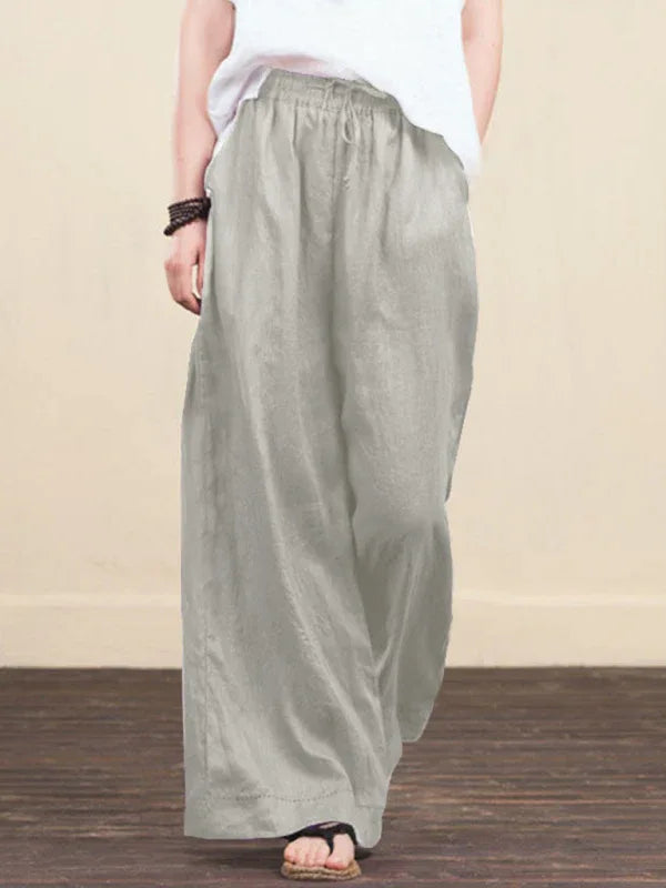 Women's Solid Color Linen Loose Wide-Leg Pants – Effortless Comfort, Timeless Elegance - Shello's Creative Boutique