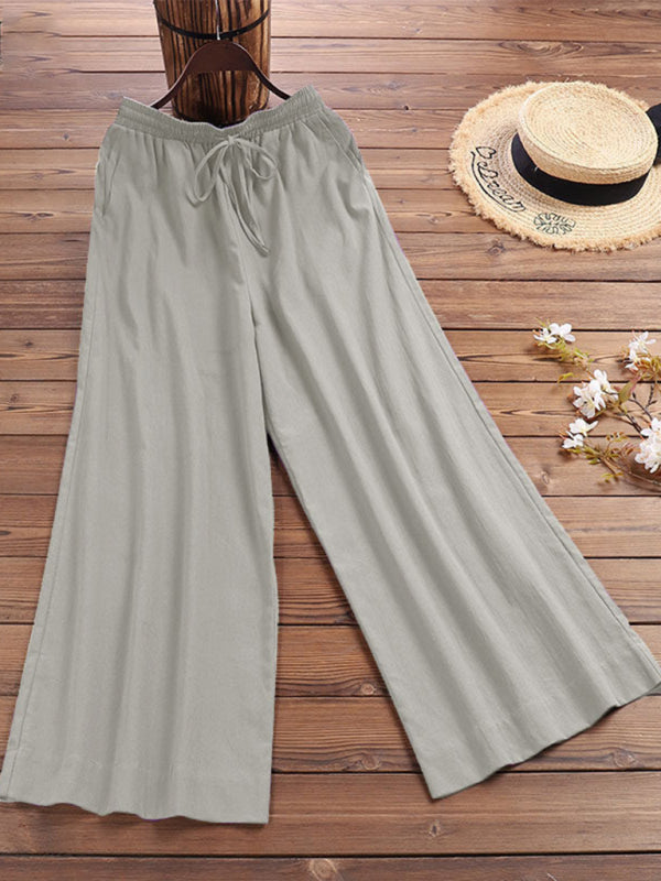 Women's solid color  linen loose wide-leg pants Shello's Creative Boutique