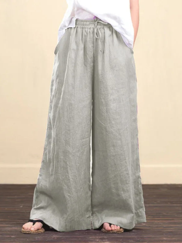 Women's solid color linen loose wide-leg pants Shello's Creative Boutique