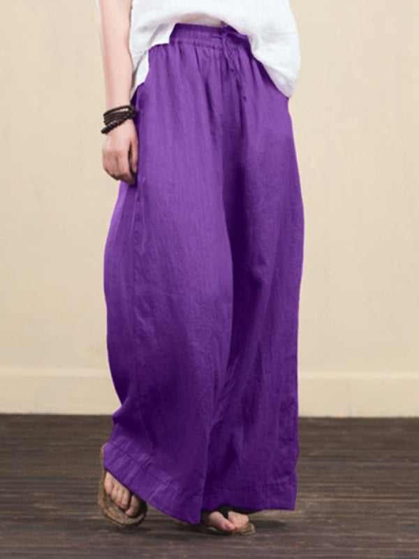 Women's solid color  linen loose wide-leg pants Shello's Creative Boutique